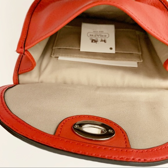 COACH Leather Crossbody Purse Mini Saddle Bag Red - Picture 3 of 8